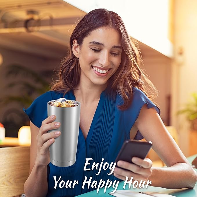 20 oz Tumblers Bulk Stainless Steel Tumbler with Lid Double Wall Vacuum Insulated Coffee Mug 20oz Powder Coated Cup for Hot and Cold Drinks, Stainless, 6 pack