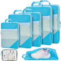 PFEYRPK Lightweight Compression Packing Cubes for Suitcases, Compressible Expandable Travel Packing Organizer with Clear Toiletries and Backpack Bag, Travel Essentials for Carry on Luggage 7 Set