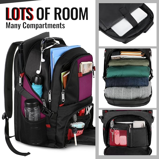 YOREPEK Large Backpack for Men, Extra Large Laptop Backpacks for Men Women, Water Resistant Travel Backpack Airline Approved Business Work Bag Fits 18.4 Inch Computer, Black
