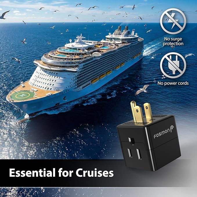 [ETL Listed] 3-Pack 3 Outlet Wall Adapter, Fosmon Black Outlet Splitter Plug Extender, Grounded 3-Prong /2 Prong Cube Tap 3-Way Plug Adapter, Cruise Essentials for Home Travel Office- Black