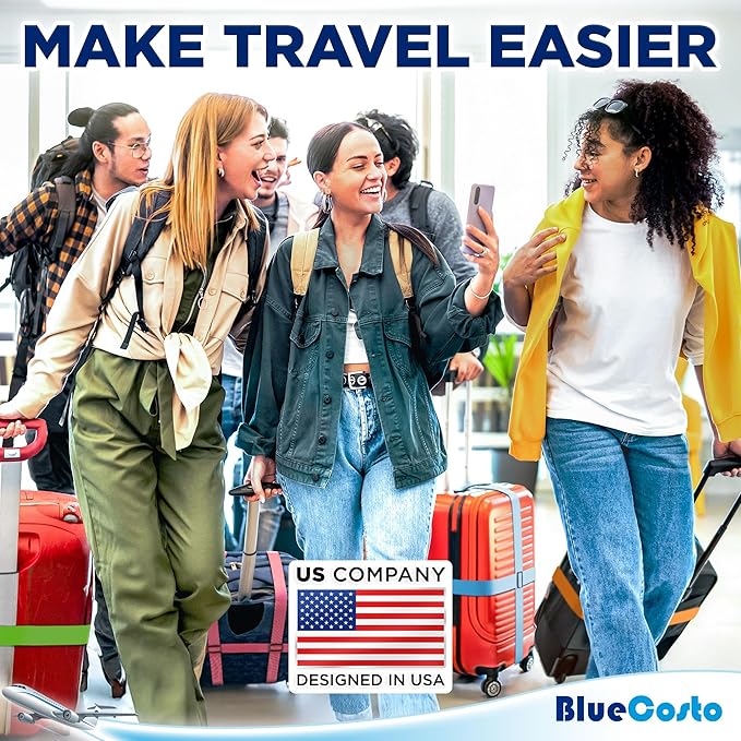 Luggage Straps for Suitcases - TSA Approved - Blue, 20 PK - Bulk Multipack Premium Nylon Belts for Suitcase, Briefcase & Travel Bag - Adjustable Strap Length 46" - 78"