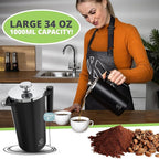 Oliver's Kitchen ® Premium French Press Cafetiere Coffee Maker - Thermal Insulated Double Wall - Black 1 Liter
