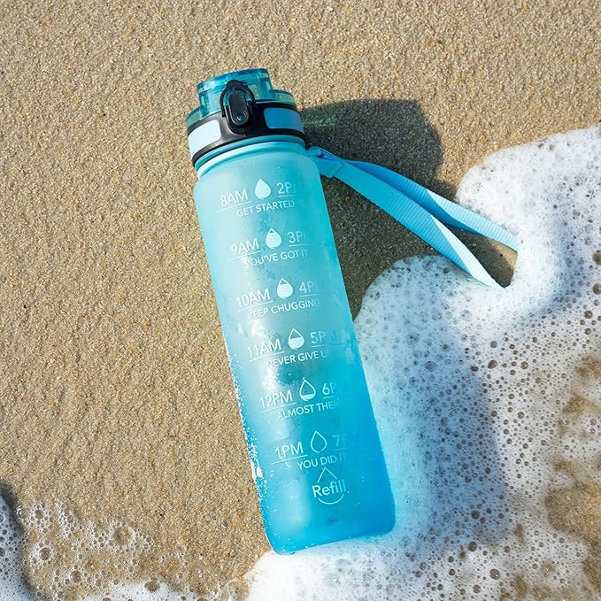 OLDLEY Water Bottle, 32oz Motivational Sports Water Bottle with Time Marker - Times to Drink - Tritan, BPA Free, Wide Mouth Leakproof, Anniversary Birthday Gifts for Men Women, Luca (1 Bottle)