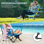 HaSteeL Folding Beach Chair Set of 3, Foldable Blue Camping Chairs & Grey Table for Outside, Low Beach Chair Portable for Adults Fishing, Picnic, Outdoor BBQ, Travel, Sports, Cup Holder & Storage Bag