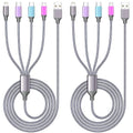Multi Charging Cable 4ft 2Pack 4 in 1 Charger Cord,Doub Tyep-C Multiple Rapid Nylon Braided Cable USB Charging Cable Multi Phone Charger Cord with Type C Micro Lightning USB Connectors for Cell Phones