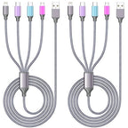 Multi Charging Cable 4ft 2Pack 4 in 1 Charger Cord,Doub Tyep-C Multiple Rapid Nylon Braided Cable USB Charging Cable Multi Phone Charger Cord with Type C Micro Lightning USB Connectors for Cell Phones