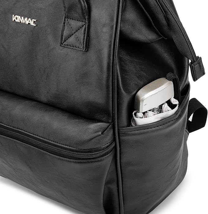 Kinmac Laptop Backpack for Women and Men, Large Capacity Travel Backpack for 15.6 inch Laptop Computer (Black PU)