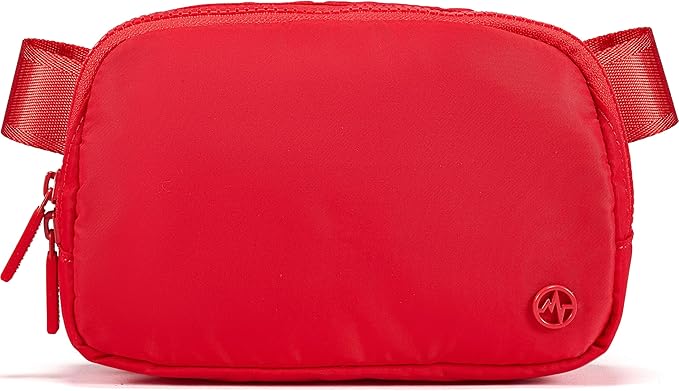 Pander Two Way Zipper Fanny Pack Nylon Everywhere Belt Bag for Women, Water Repellent Waist Packs, Crossbody Bags with Adjustable Strap (Red).