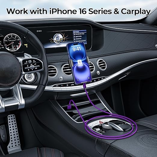 Basesailor for iPhone 17 16 Pro Max Charger Cord,USB to USB C Cable,Type C Charging Power Cord for Apple 17e 15 iPad 10 Air 4 5,Samsung Galaxy S26 S25 S24 S23,Purple,2Pack 10FT(3M)