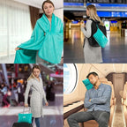 BlueHills Premium Soft Travel Blanket Pillow Airplane Blanket Packed in Soft Bag Pillowcase with Hand Luggage Belt and Backpack Clip, Compact Pack Large Warm for Any Travel (Teal Green T006)