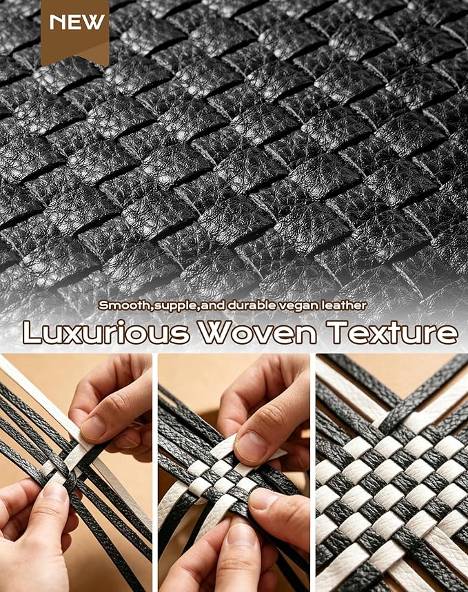 Trendy Woven Checkered Crossbody Bum Bag for Women，PU Leather Checkered Purse Fanny Packs Belt Bag (Woven Bum Bag - Pure Black)
