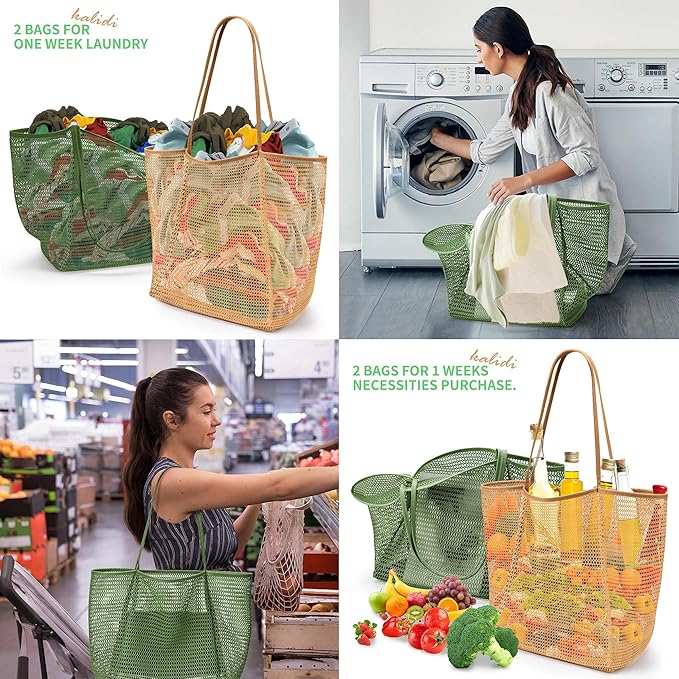 KALIDI Beach Nylon Mesh Tote Bag, Casual Tote Bag Hobo Women Foldable MAX 23L Shoulder Bag For Beach Picnic Vacation