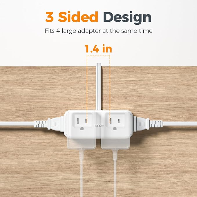 TESSAN Short Extension Cord 0.5Ft, Flat Plug Outlet Extender Surge Protector with 4 Widely AC with 3 USB Ports (1 USB C), Multi Plug Small Power Strip for Travel, Home, College Dorm Essentials, White
