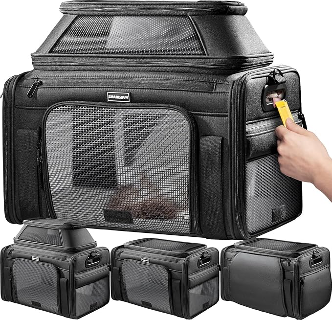 Top-Expandable Pet Carrier with Treat & Pet Window,18x13x9.5 Inch Southwest Frontier Airline Approved,Soft-Sided Dog Carrier for Small Dogs and Cats,Travel Cat Carrier with Locking Safety Zippers