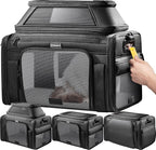 Top-Expandable Pet Carrier with Treat & Pet Window,18x13x9.5 Inch Southwest Frontier Airline Approved,Soft-Sided Dog Carrier for Small Dogs and Cats,Travel Cat Carrier with Locking Safety Zippers