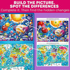 QUOKKA Magnetic Puzzles for Kids Ages 4-6 – 100 PCS Magnetic Puzzle Book for Toddlers 3-5 – 2 Puzzles & 2 Spot The Difference Maps – Search & Find Travel Games – Space, World Map Toddler Travel Toys