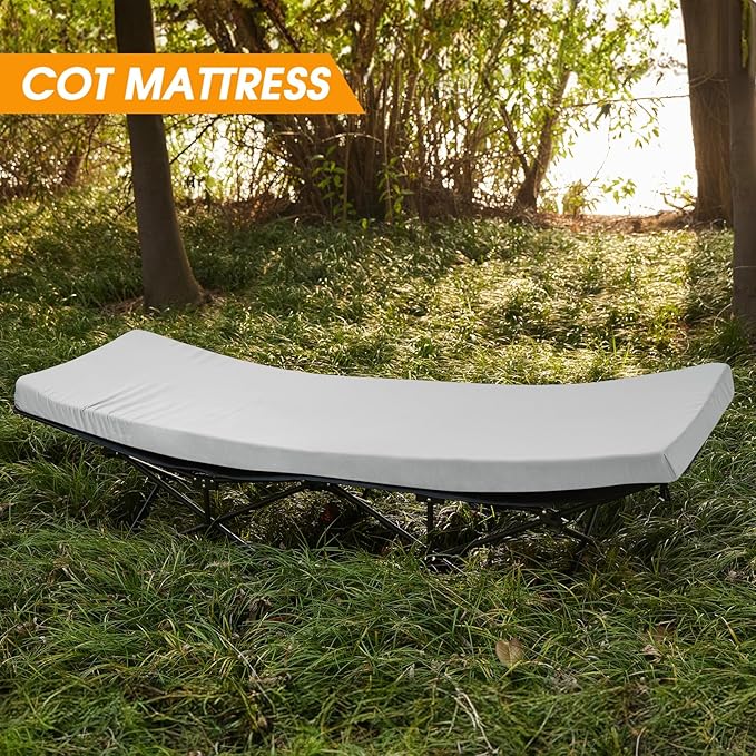 CYMULA Camping Cot Mattress 2in Memory Foam Sleeping Pad,Soft Warm Non-Slip Camping Mattress Topper with Retaining for Adults,Portable Roll up Pad for Travel（only Mattress）