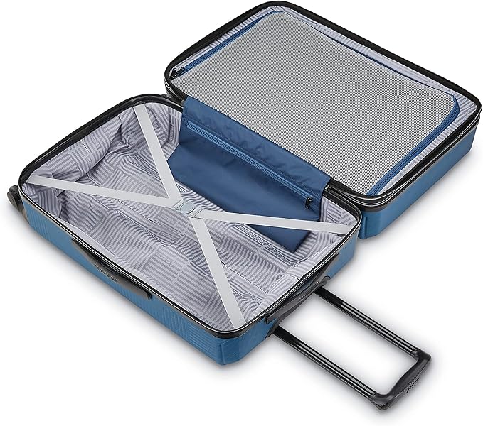 American Tourister Stratum XLT Expandable Hardside Luggage with Spinner Wheels, Blue Spruce, Checked-Large 28-Inch