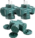SURAIELEC Outdoor 3 Way Plug Adapter, Multi Plug Outlet Waterproof, 1 to 3 Power Splitter, Electrical 15A Multiple Outlet Extender with Cover for Outside Garden Garage, Green, ETL Listed, 3 Pack