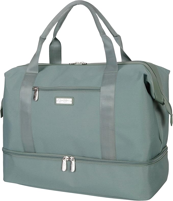 Jessica Simpson Countryside 3-Piece Set (21", Tote & Weekender) Expandable 8-Wheel Spinner Large Checked Luggage Suitcase, Chinois Green