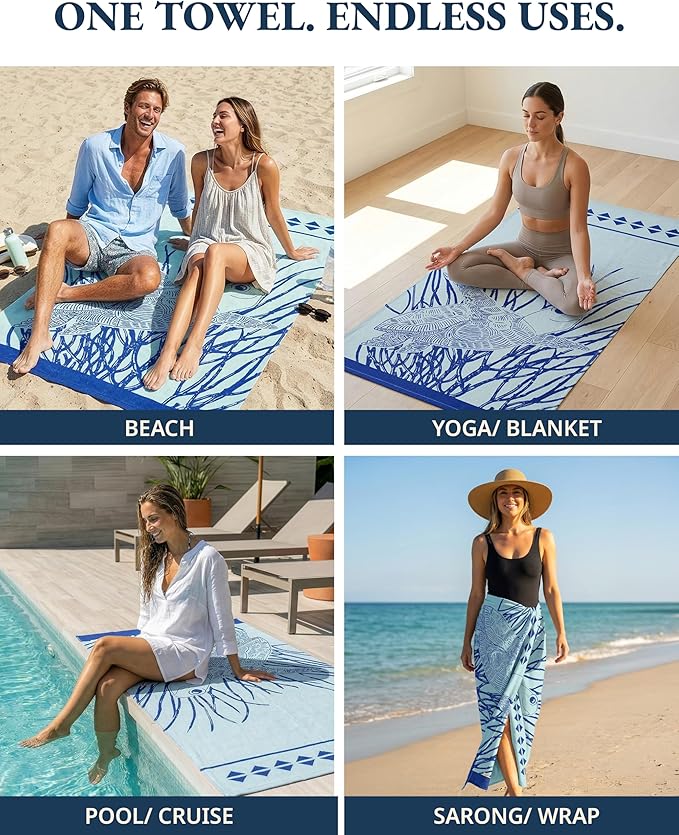 LANE LINEN Beach Towels 6 Pack, Oversized Pre-Washed Large Stylish Pool Towels for Adults, Quick Dry Lightweight Travel Towel, 39"x71" - Coral Beach