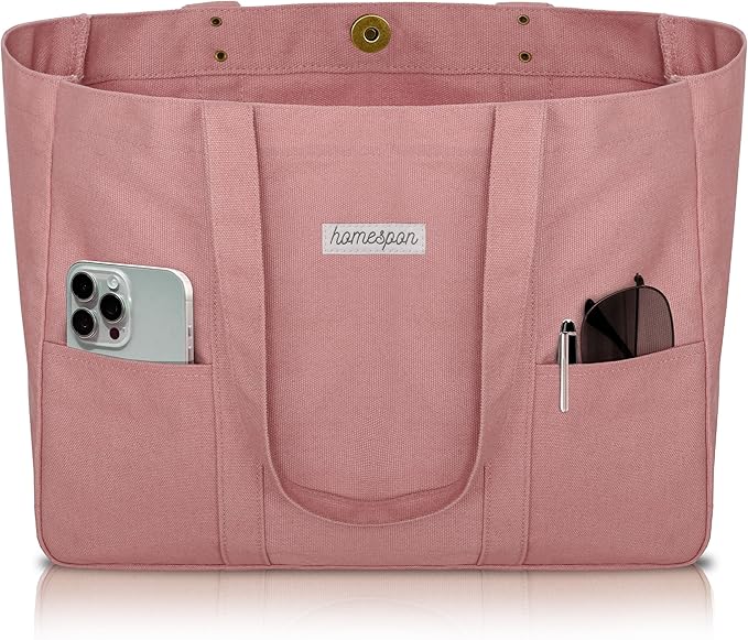 HOMESPON Large Canvas Tote Bag for Women Everything Bag with Pockets and Laptop Sleeve