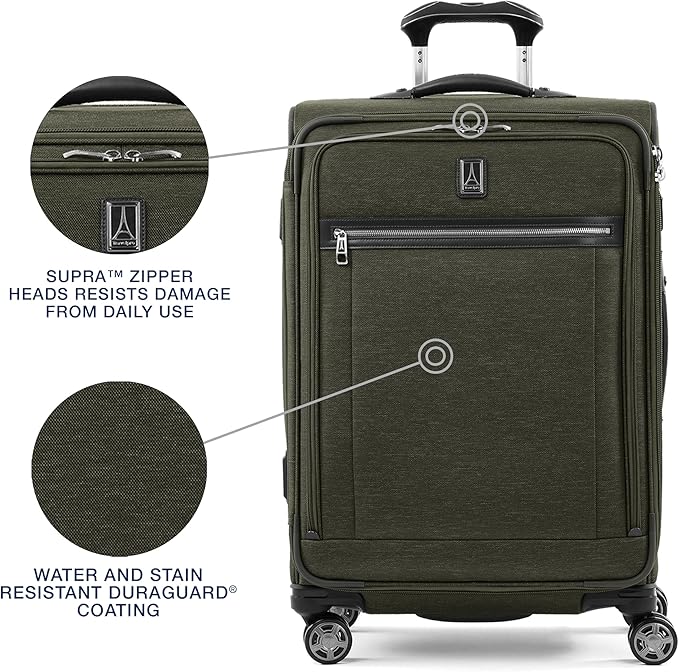 Travelpro Platinum Elite Softside Expandable Luggage, 8 Wheel Spinner Suitcase, TSA Lock, Men and Women, Pilot Green, 2-Piece Set (21/25)