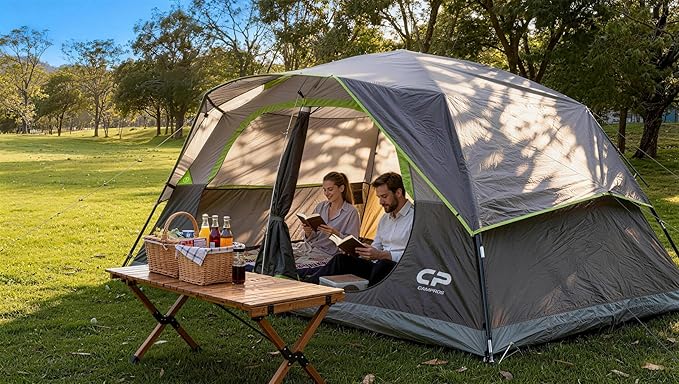 CAMPROS CP Upgraded 6/8 Person Camping Tents, Waterproof Windproof Family Tent with Larger Mesh Windows & Door, Double Layer, Easy Set Up, All-Season Dome Tent with Top Rainfly & Carry Bag