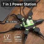 HiFind 2 Pack Outdoor 5-Outlet Extender Splitter Power Hub Plug Multi Outlet Tap with 2 USB-A Ports & Safety Covers, Heavy Duty Power Adapter with Circuit Breaker Indicator for Holiday Lights-ETL