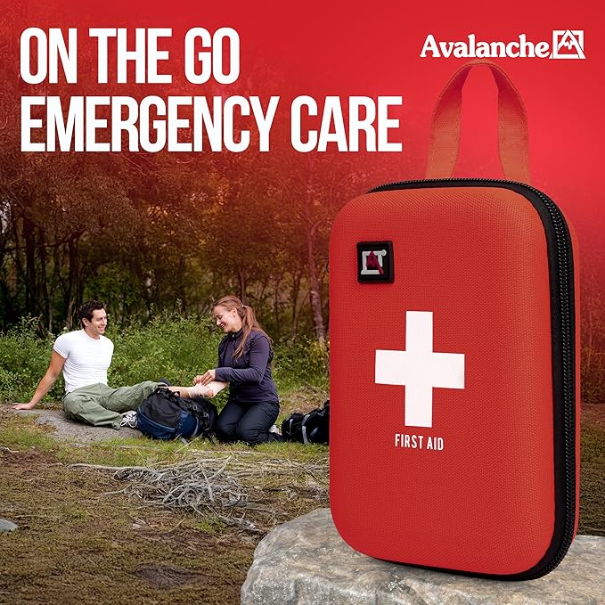 Avalanche 53 Pieces First Aid Kit, Compact Emergency Supplies Kit for Home, School, Car, Travel, Sports or Camping in Hard Shell Foam Case, Portable Mini First Aid Kit, Red