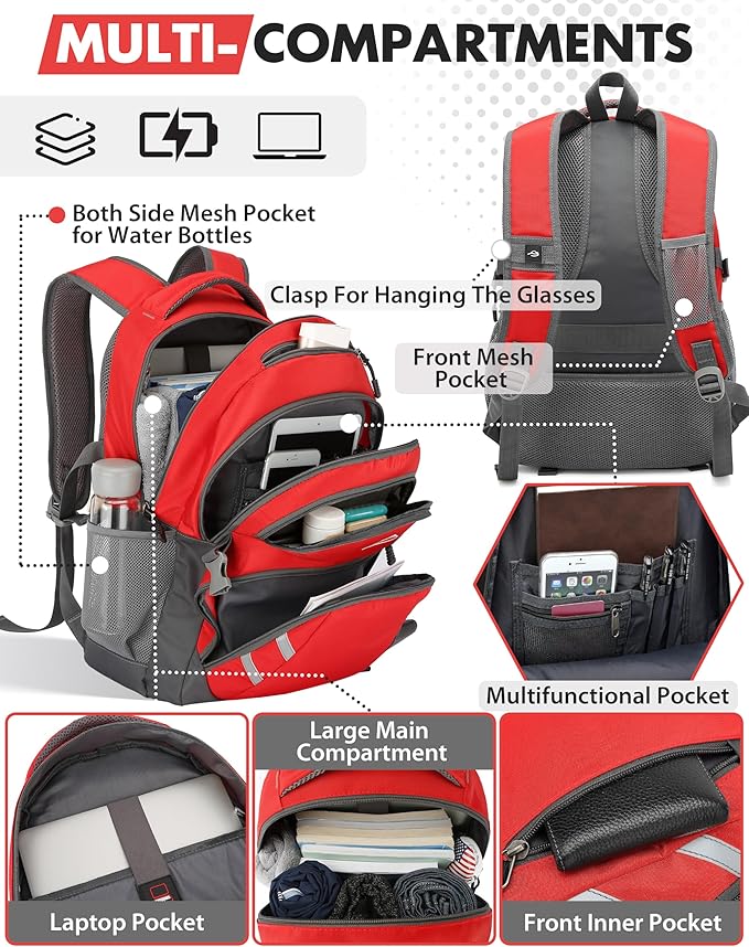 ProEtrade Extra Large Backpack Bookbag for College Laptop Travel, Fit Laptop Up to 17 inch with USB Charging Port Multi Compartment Anti theft, Gift for Women Men (Light Red)