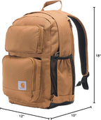 Carhartt 28L Dual-Compartment Backpack, Durable Pack with Laptop Sleeve and Duravax Abrasion Resistant Base, Carhartt Brown