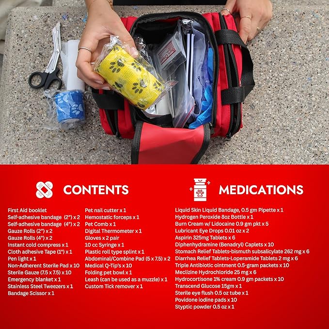 Cat & Dog First Aid Kit - Dog Emergency Kit, Health Supplies & Wound Care -with Thermometer, Bandages for Wounds - Essentials, Travel Bag (Medium)