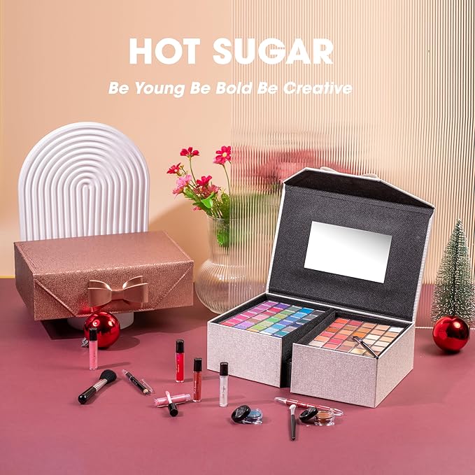 Hot Sugar Beginner Makeup Kit - 92 Piece Makeup Set for Women, Complete Full Face Cosmetics Collection, Ideal Makeup Gift Set (White)