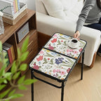 YihuiKo Small Camping Table, Vintage French Flowers Pattern Folding Table, Adjustable Height, Lightweight & Portable Outdoor Picnic Table with Carry Handle for Patio, Living Room, Travel