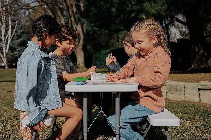 Stansport Compact Portable Kids Picnic Table – Foldable Space-Saving Design with Locking Legs – Lightweight Children’s Picnic Set for Travel, Parks, Campsite – Durable Steel Frame & Easy Clean Surface