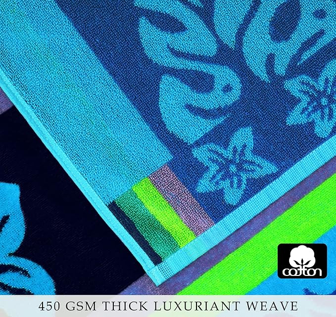 COTTON CRAFT Hooded Beach Towel for Adults – Oversized 39x68 Towel with Hood - 100% Cotton Velour Terry Jacquard Pool Bath Wrap - 450 GSM Soft Absorbent Quick Dry – Tropical Hibiscus Aqua Blue Purple