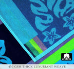 COTTON CRAFT Hooded Beach Towel for Adults – Oversized 39x68 Towel with Hood - 100% Cotton Velour Terry Jacquard Pool Bath Wrap - 450 GSM Soft Absorbent Quick Dry – Tropical Hibiscus Aqua Blue Purple