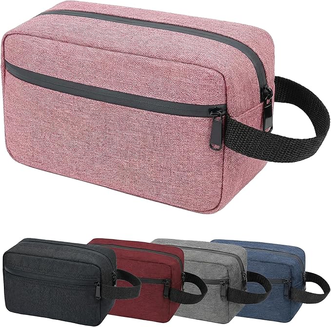 DSYSC Travel Toiletry Bag for Women Men, Small Makeup Bag, Water-Resistant Cosmetic Bag, Cosmetic Pouch, Traveling Dopp Kit, Travel Essentials Accessories (Pink)