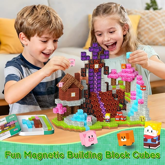 Magnetic Blocks Travel Magnetic Building Blocks Cubes - 100 PCS Tin Box Magnet Toys Set STEM Educational Stacking for Kids Ages 3 4 5 6 7 8 9 10 11 12 Year Old Boys Girls Birthday Christmas