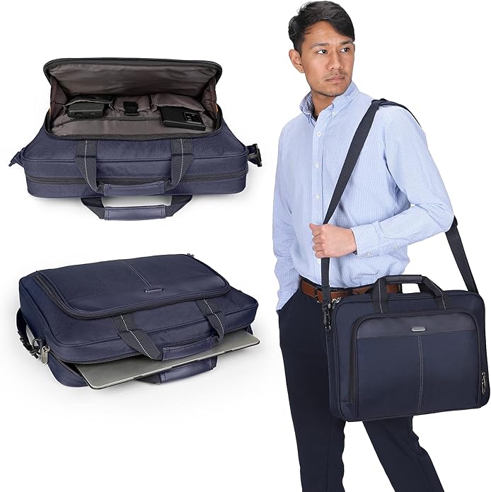 Targus Classic Slim Laptop Bag - Ergonomic Briefcase and Messenger Bag - Spacious Foam Padded for Laptops and Under