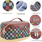 BOYATU Travel Makeup Bag Organizer Cosmetic Bag: 3 Pcs Set Make up Bags for Women with Handle - Waterproof Vegan Leather Toiletry Bag (01-H-Brown)