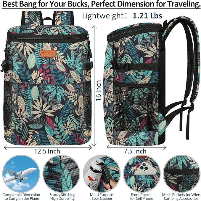 Camping Cooler Backpack 30 45 Cans, Soft Backpack Coolers Insulated Leak Proof Travel Cooler Bag Waterproof Lunch Picnic Beach Work Trip Thermal Bag Drink Beverage Beer Bag Cooler
