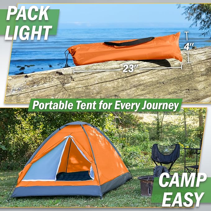 2 Person Outdoors Camping Tent with Rain Fly and Carrying Bag - Lightweight Outdoor Pop Up Tents for Camping Essentials, Music Festivals, Backpacking, Hiking, or Beach Shelter by Wakeman Outdoors