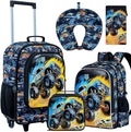 5Pcs Kids Suitcase for Boys, 18" Truck Toddler Carry on Luggage with Wheels, Cool Travel Rolling Set(Black)