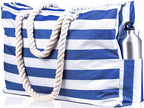 Beach Bag and Pool Bag Has Cooler Pocket, 7 Pockets Total, Zip Top. Family Size Waterproof Beach Tote