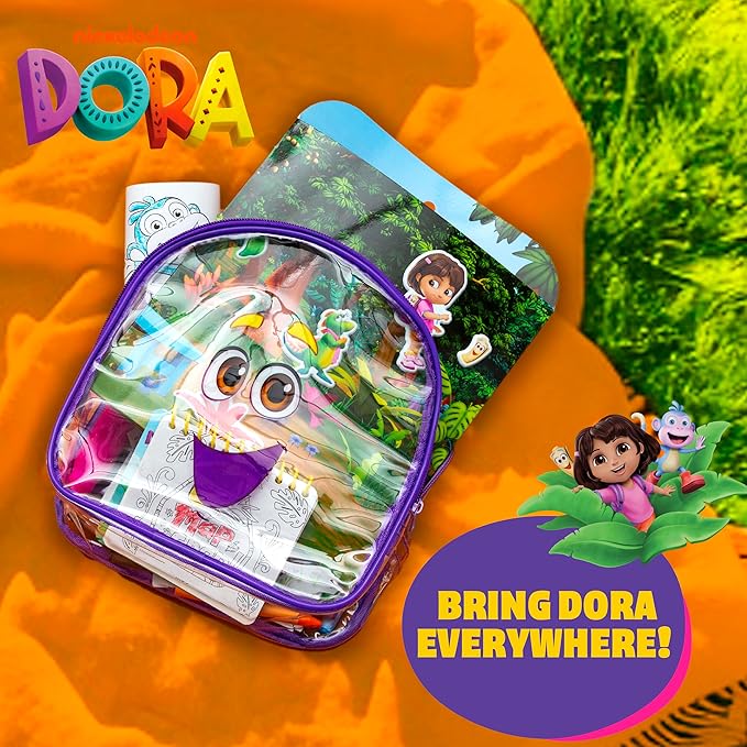 Dora Puffy Sticker Playset, 35 Reusable Stickers and 2 Play Scenes, Fun Kids Activities, Toddler Toys, Road Trip Essentials, Gifts for 4 Year Old Girl, Mess Free Airplane Toy