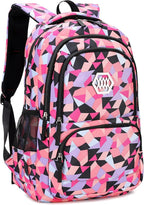 Bansusu Geometric Print Backpacks for Girls Boys School, Capacity School Girls Backpacks for Kids Water-resistant Bookbags, Black-S