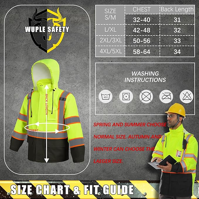 Hi Vis Safety Rain Jacket for Men Women Waterproof Breathable Rain Gears with Mesh Lining Black Bottom Lightweight Work Jacket (4XL/5XL)