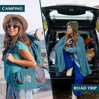 PAVILIA Travel Blanket Airplane Compact with Bag, Small Travel Pillow Blanket Long Flights, Lightweight Plane Blanket with Luggage Strap, Camping Blanket for Traveler Essentials, Teal Blue, 65x40